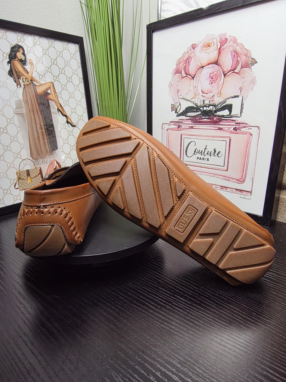 Guess Men's Brown Leather Bit Driving Loafers